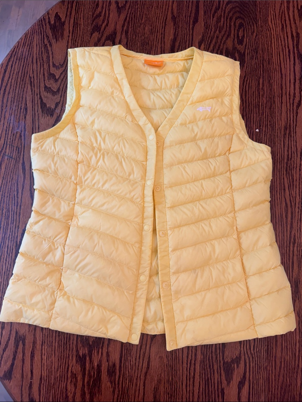 Yellow Quilted Down Vest with Snap Front
